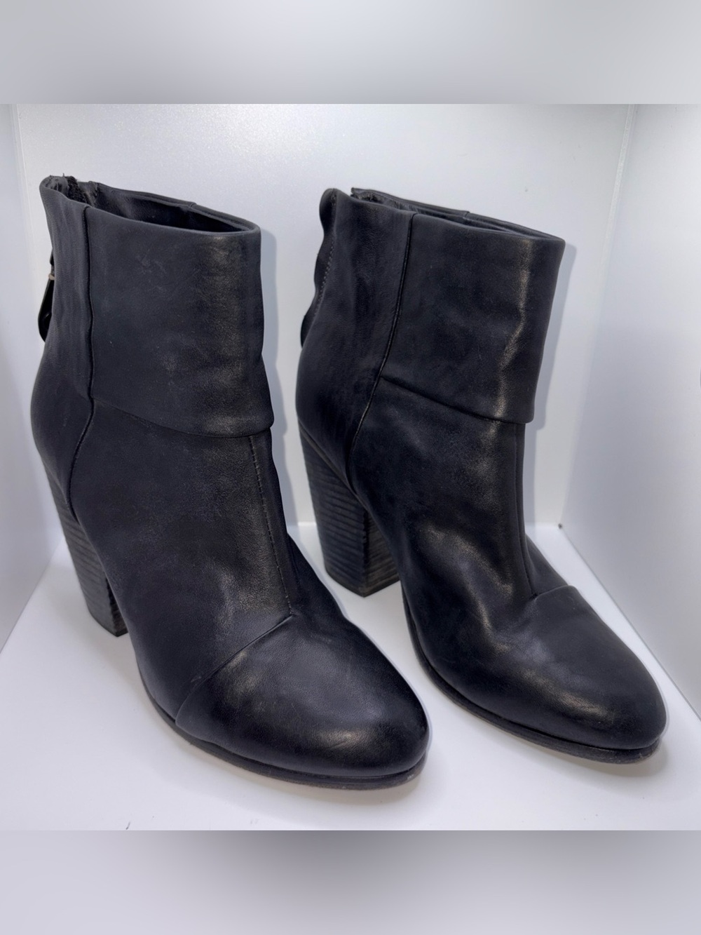 Rag & Bone Womens Black Leather Block Heel Ankle Boots Size US 9 EU 39.5 Classic